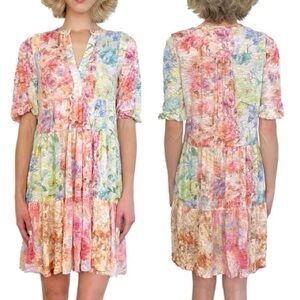 David Cline Floral Tiered Dress Size XS NWT Short Sleeve Resort Spring Vacation